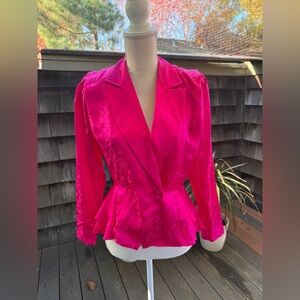 Vintage hot pink blouse silk with peplum style size 6 Petite by Illustrations.